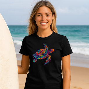 Sea Turtle Retro Psychedelic Art T-Shirt