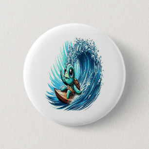 Sea Turtle Rides Emotion Wave. 2 Inch Round Button