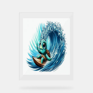Sea Turtle Rides Emotion Wave. Acrylic Sign