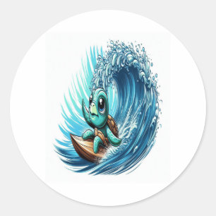 Sea Turtle Rides Emotion Wave. Classic Round Sticker