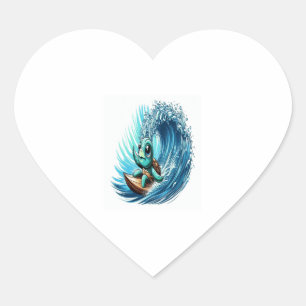 Sea Turtle Rides Emotion Wave. Heart Sticker