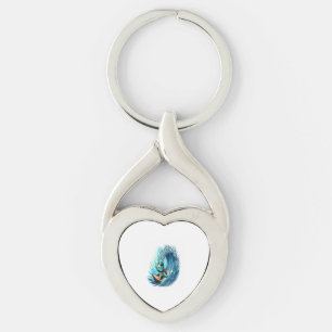 Sea Turtle Rides Emotion Wave. Keychain