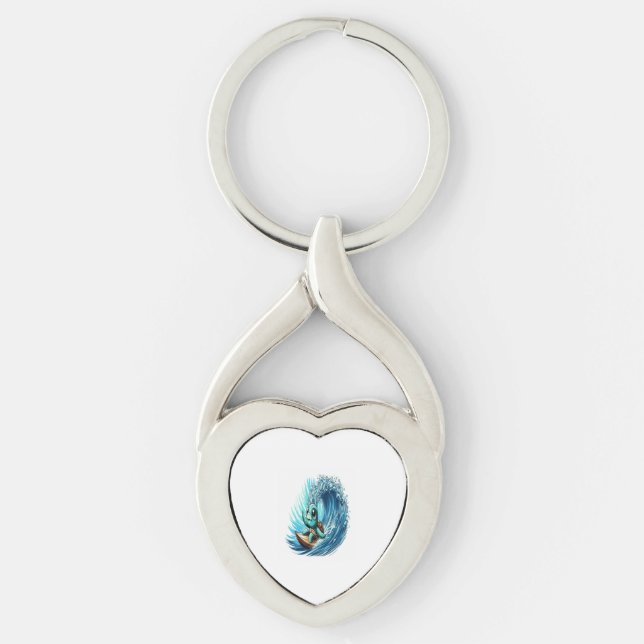 Sea Turtle Rides Emotion Wave. Keychain (Front)