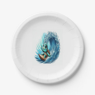 Sea Turtle Rides Emotion Wave. Paper Plate