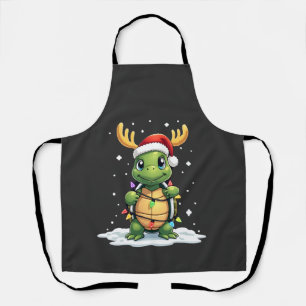 Sea Turtle Santa Christmas Lights Cute Xmas Men Wo Apron