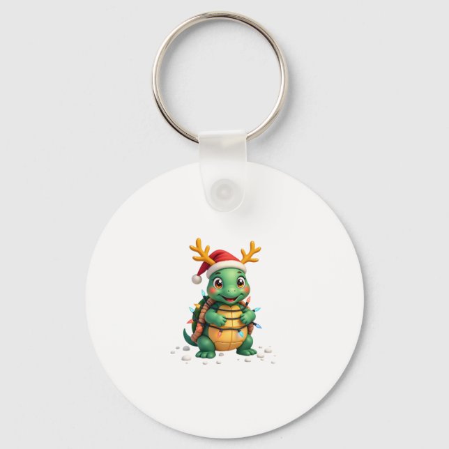 Sea Turtle Santa Christmas Lights Cute Xmas Men Wo Keychain (Front)