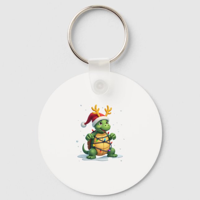 Sea Turtle Santa Christmas Lights Cute Xmas Men Wo Keychain (Front)
