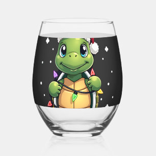 Sea Turtle Santa Christmas Lights Cute Xmas Men Wo Stemless Wine Glass
