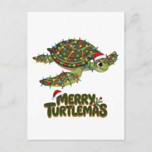 Sea Turtle Santa Hat Christmas Lights Merry Turtle Holiday Postcard