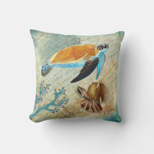 Sea Turtle Seashells Throw Pillow