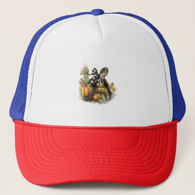 Sea Turtle Shirt Animals Autumn Pumpkin Trucker Hat (Front)