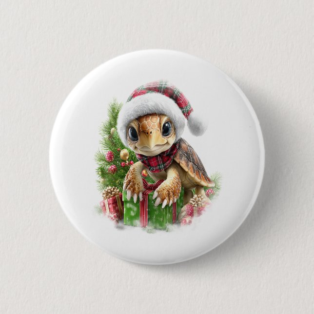Sea Turtle Shirt Christmas Santa Hat 2 Inch Round Button (Front)