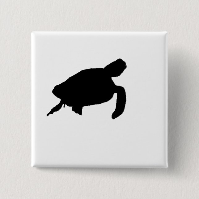 Sea Turtle Silhouette 2 Inch Square Button (Front)