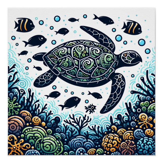 Sea Turtle Silhouette Poster (Front)