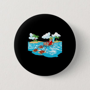 Sea Turtle Sleigh Santa Beach Surfboard Christmas 2 Inch Round Button