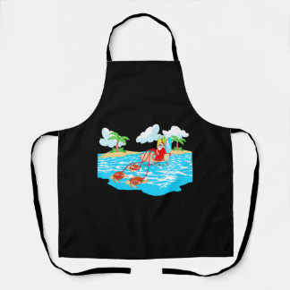 Sea Turtle Sleigh Santa Beach Surfboard Christmas Apron