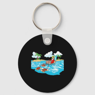 Sea Turtle Sleigh Santa Beach Surfboard Christmas Keychain
