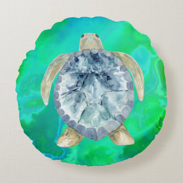 Sea Turtle splash quote Round Pillow (Front)