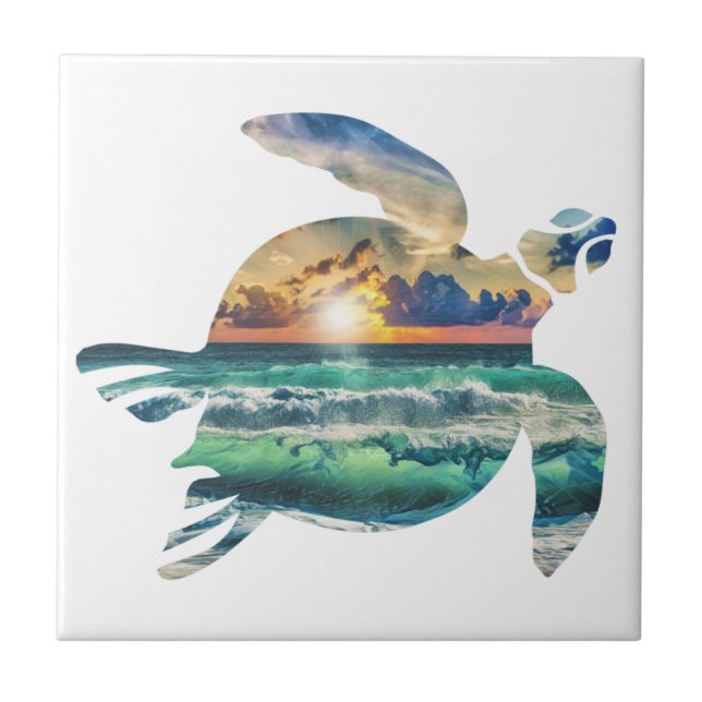 Sea Turtle Sunset Beach Tile (Front)