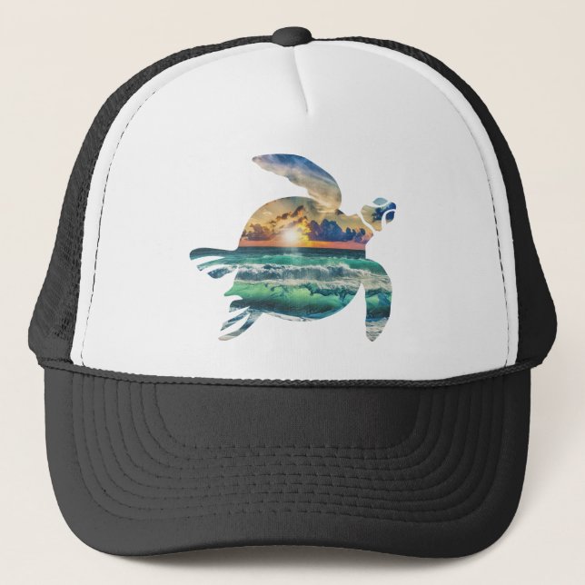 Sea Turtle Sunset Beach Trucker Hat (Front)