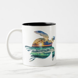 Sea Turtle Sunset Beach Two-Tone Coffee Mug