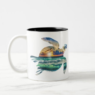 Sea Turtle Sunset Beach Two-Tone Coffee Mug