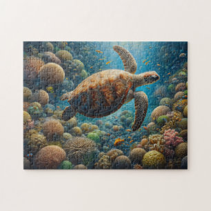Sea Turtle Swimming Around Coral Jigsaw Puzzle