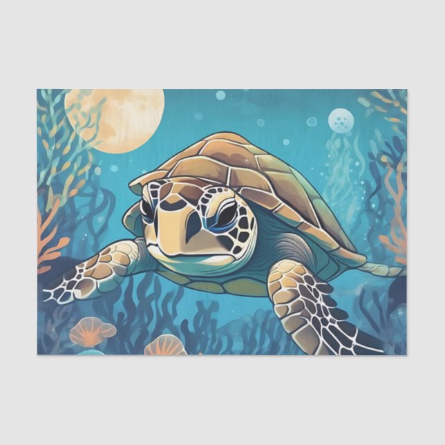 Sea Turtle Swimming at Night Tissue Paper (Front)