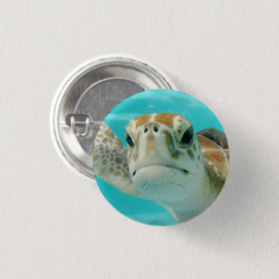 Sea Turtle Swimming in Turqouise Water 1 Inch Round Button