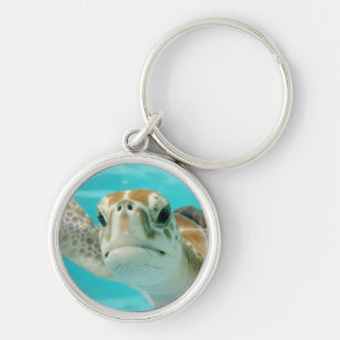 Sea Turtle Swimming in Turqouise Water Keychain