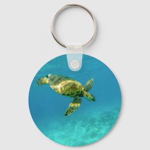 Sea Turtle swimming in turquoise ocean water Keychain