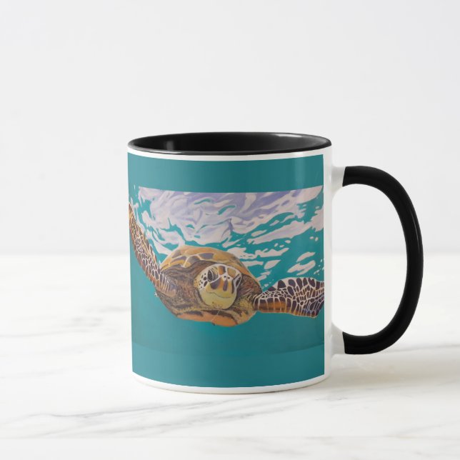 Sea turtle swimming in turquoise water mug (Right)