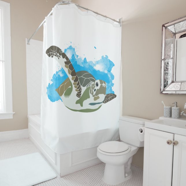 Sea Turtle Swimming in Watercolor Design (In Situ)