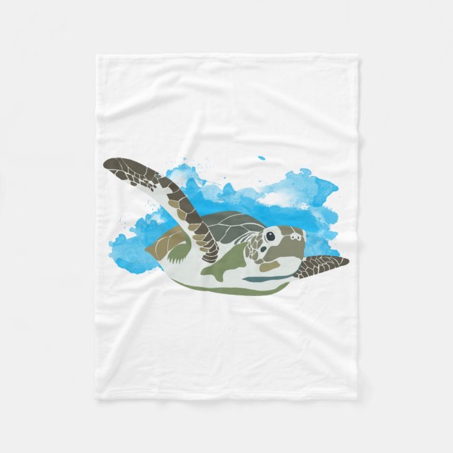 Sea Turtle Swimming in Watercolor Design Fleece Blanket (Front)