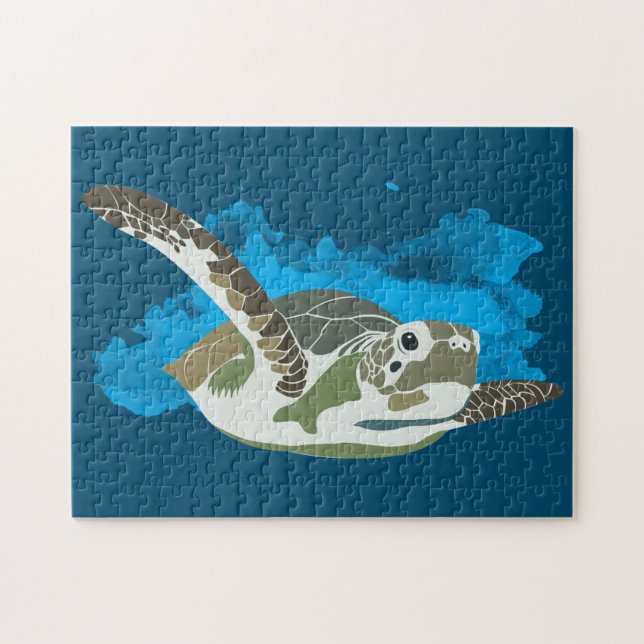 Sea Turtle Swimming in Watercolor Design Jigsaw Puzzle (Horizontal)