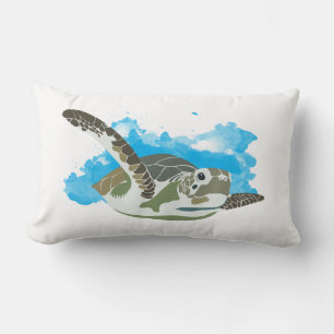 Sea Turtle Swimming in Watercolor Design Lumbar Pillow