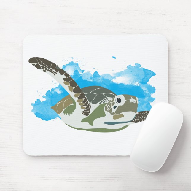 Sea Turtle Swimming in Watercolor Design Mouse Pad (With Mouse)