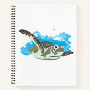Sea Turtle Swimming in Watercolor Design Notebook