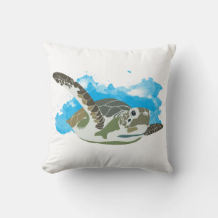 Sea Turtle Swimming in Watercolor Design Throw Pillow