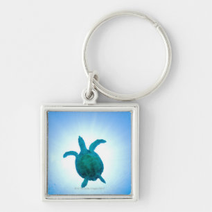 Sea turtle swimming underwater keychain