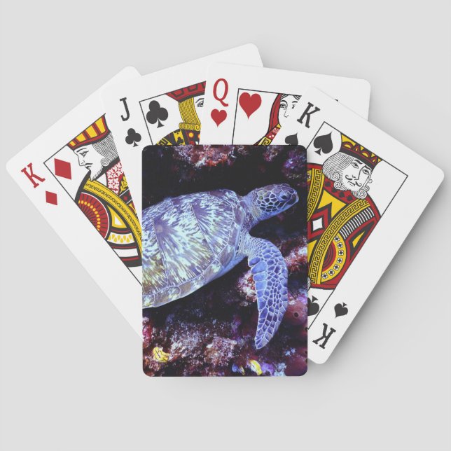 Sea Turtle Swimming with Live Coral Playing Cards (Back)