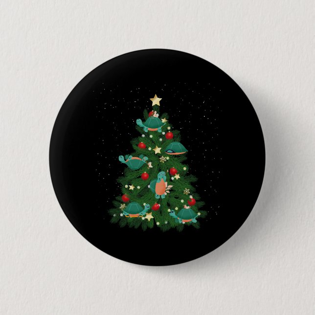 Sea Turtle Tortoise Christmas Tree  2 Inch Round Button (Front)