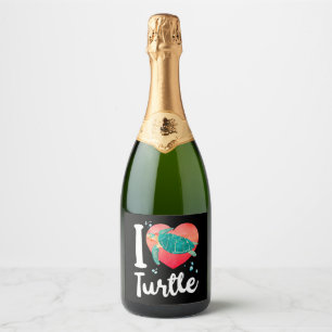 Sea Turtle Tortoise Heart I Love Sparkling Wine Label