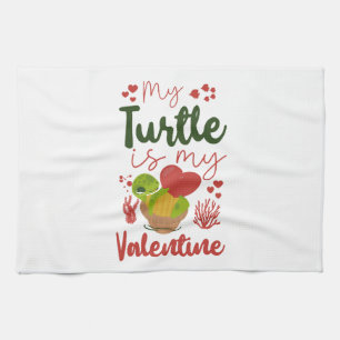 Sea Turtle Tortoise Valentines Day Kitchen Towel