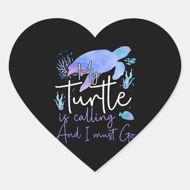 Sea Turtle Tortoise Watercolor My  Heart Sticker (Front)