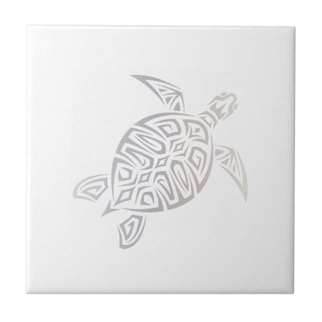 Sea Turtle Tribal  Beige White Minimal Design Tile (Front)