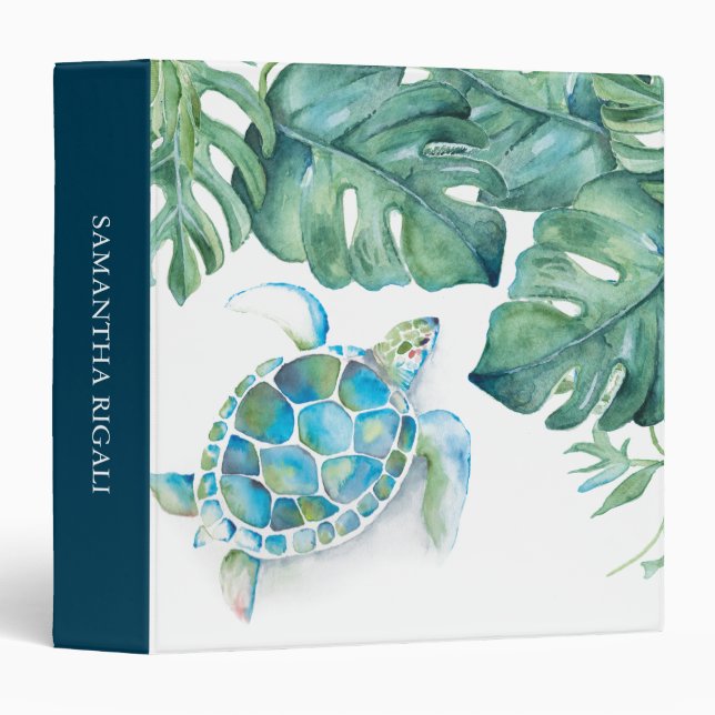 Sea Turtle Tropical Palm Leaf Elegant Binder (Front/Spine)