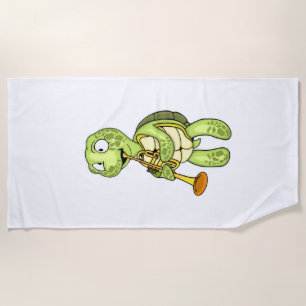 Sea Turtle Trumpet Player Kids Music Orchestra Beach Towel