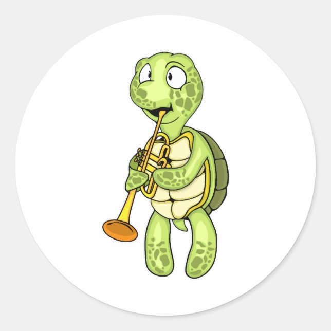 Sea Turtle Trumpet Player Kids Music Orchestra Classic Round Sticker (Front)