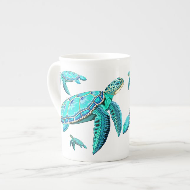 Sea Turtle Turquoise Oceanlife Bone China Mug (Front Left)